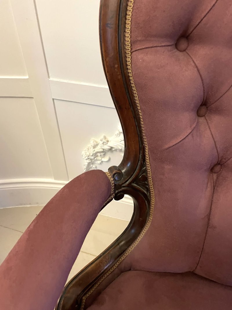 Unusual Pair of Antique Victorian Quality Carved Walnut Armchairs - Image 6